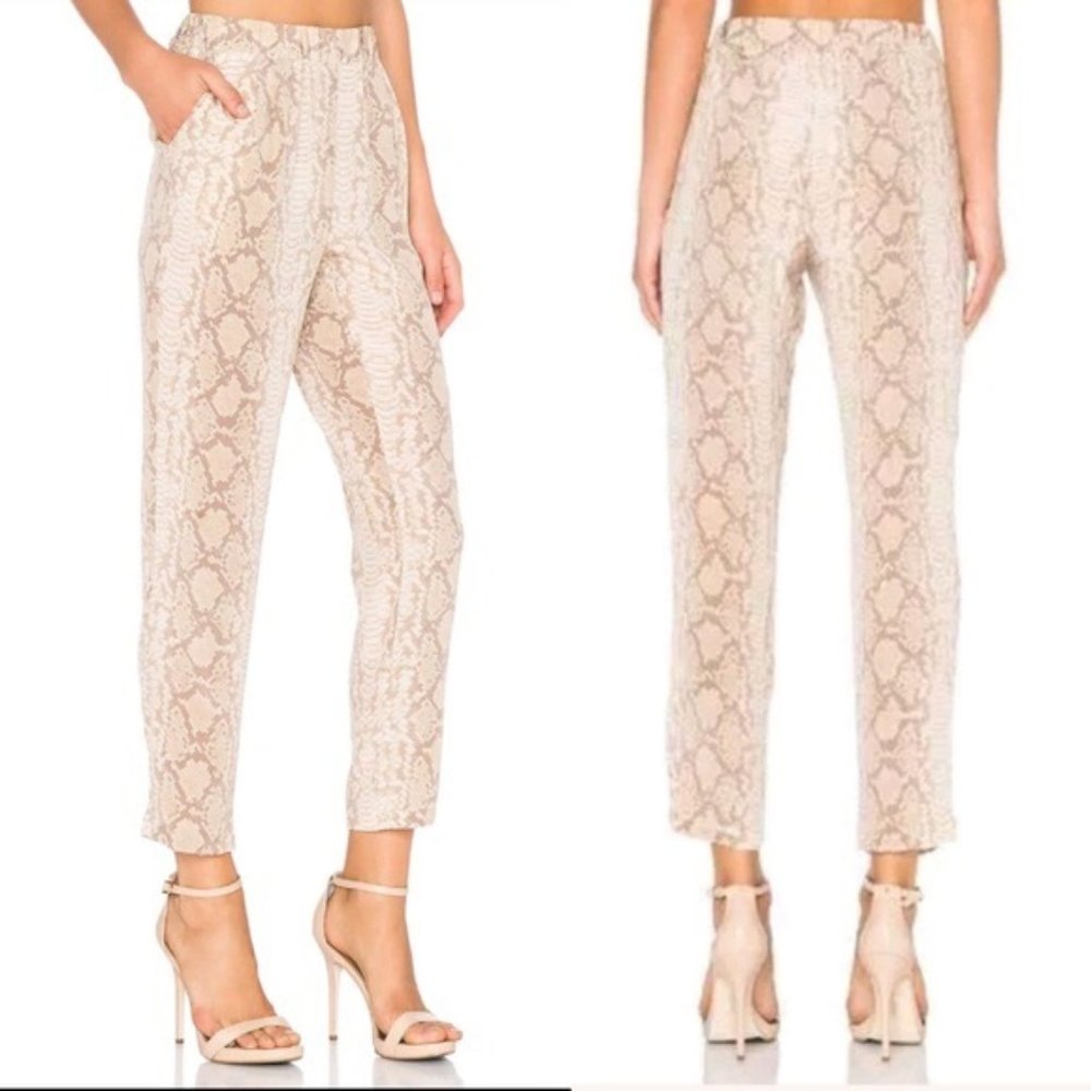 Equipment Femme Beige Tan Snakeskin Print 100% Silk Pull On Pockets Pants Sz. M